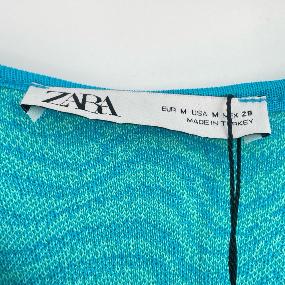 Zara Womens Blue Green Spaghetti Strap Body Con Viscose Summer Resort Dress M - Picture 6 of 11
